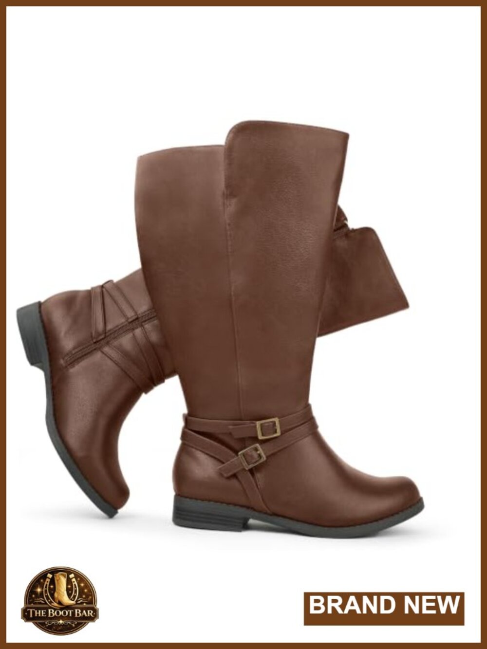 Womens Extra Wide Calf Knee High Riding Boots Side Zipper Double Buckle